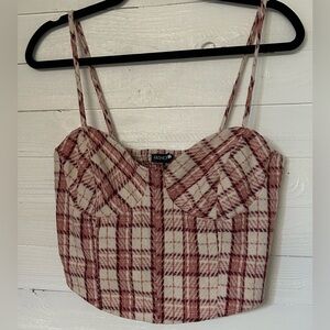 NWT Fashion Nova plaid crop corset top, elastic back, thin straps, women’s XL.